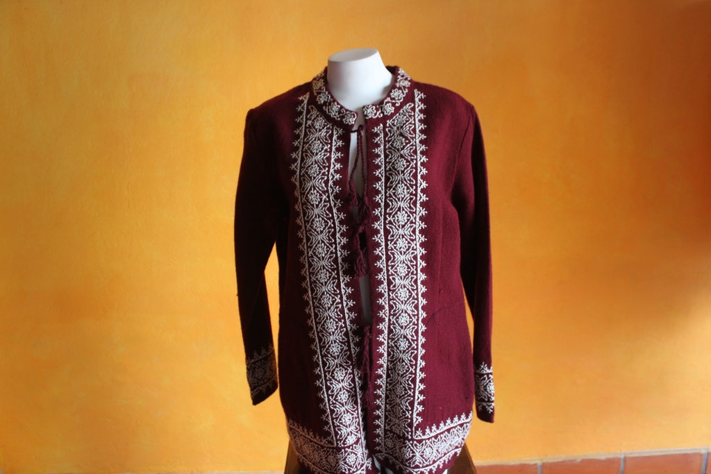 Abrigo de lana vino / rosa con beige  m